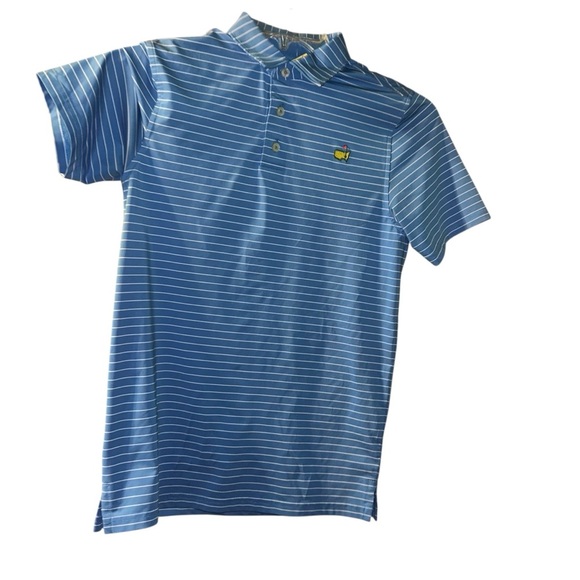 Masters Kids Youth Performance Tech blue stripe Polo Golf Shirt Large 10/12 - Picture 1 of 4